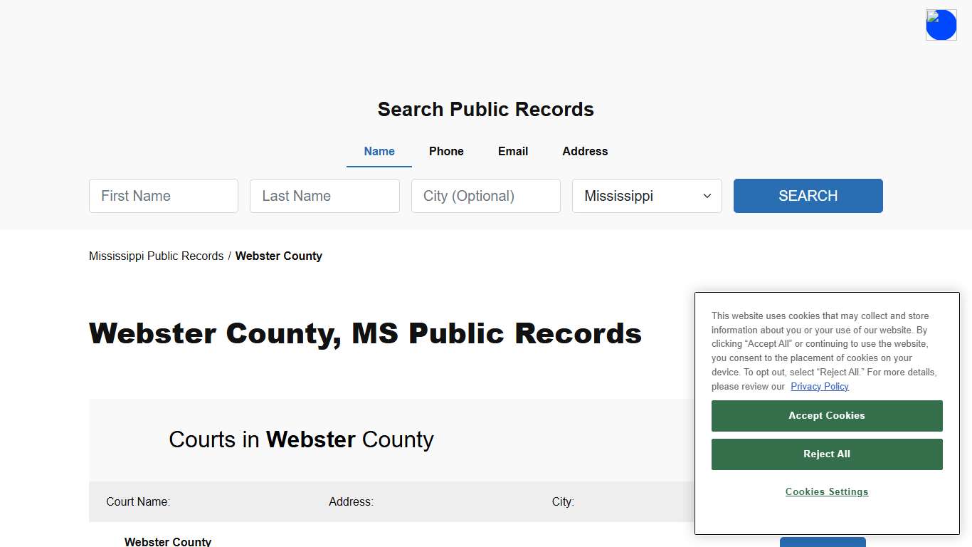 Webster County, MS Public Court, Arrest and Inmate Records - ThePublicIndex