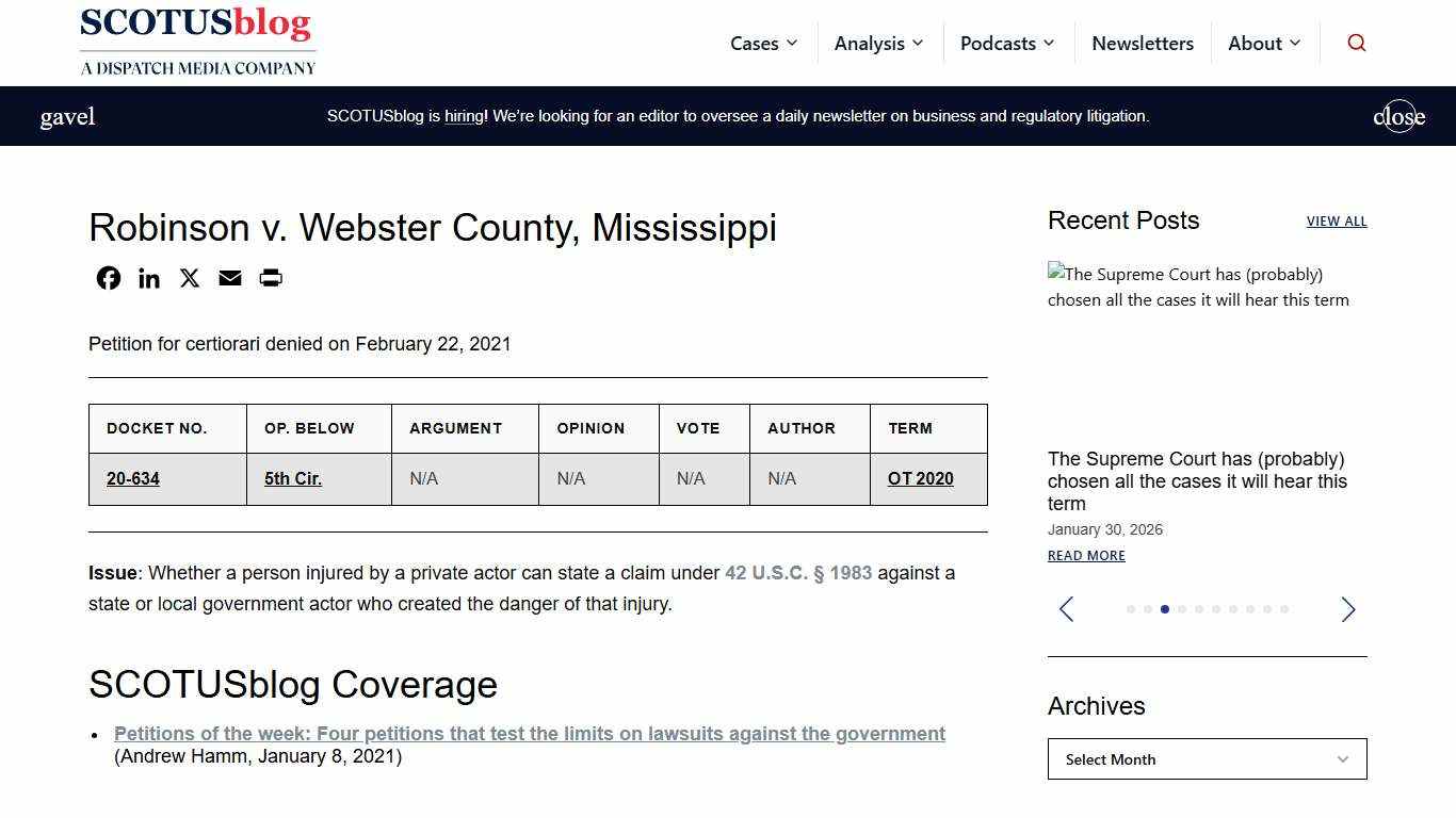 Robinson v. Webster County, Mississippi - SCOTUSblog